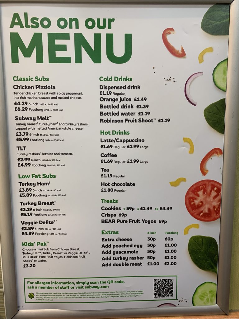 Subway Allergen Chart